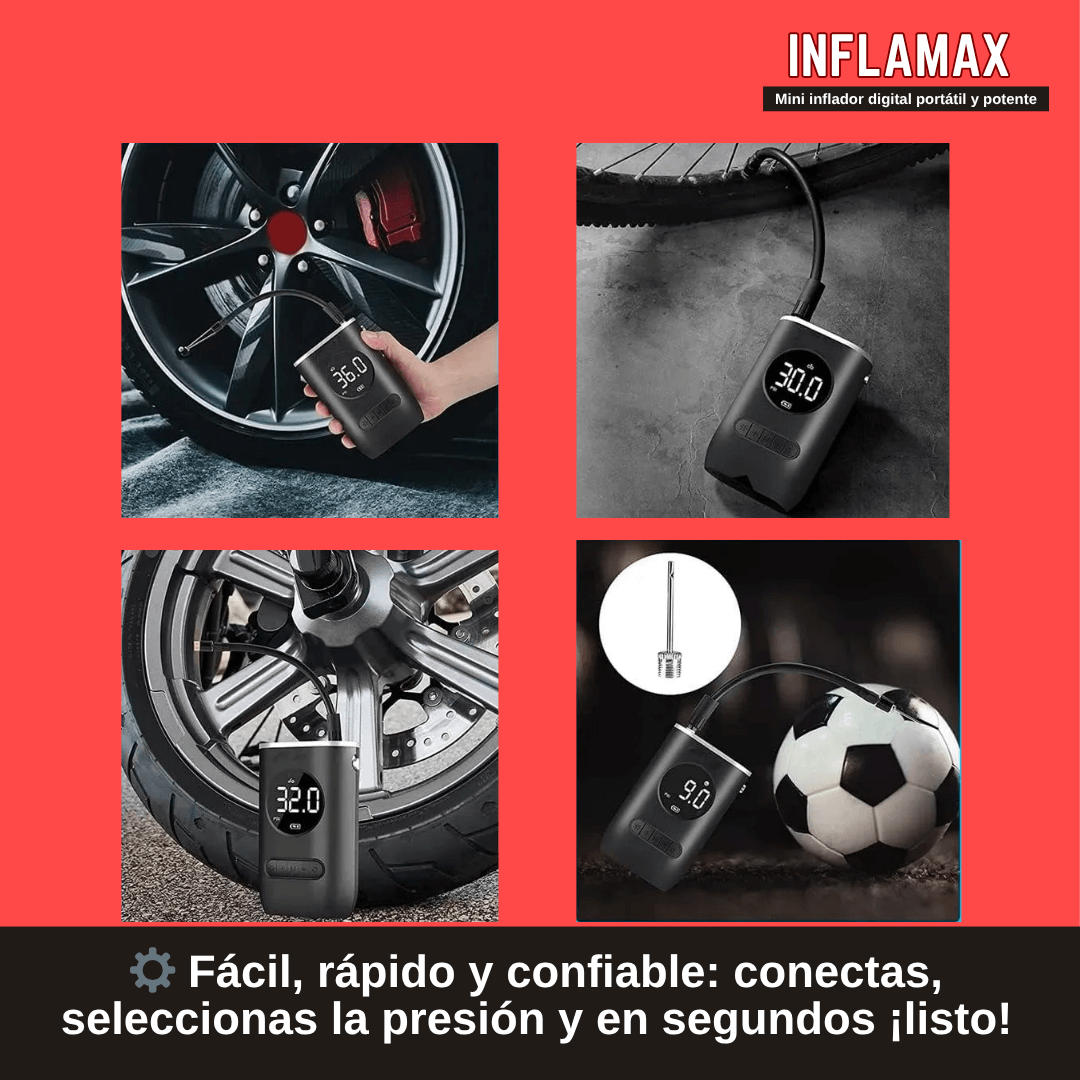 INFLAMAX™ - Mini Inflador Digital de Llantas Portátil y Potente